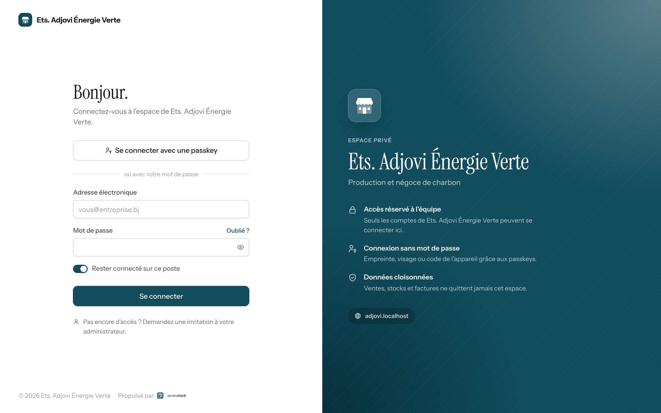 Page de connexion à l’espace d’une entreprise, à ses couleurs